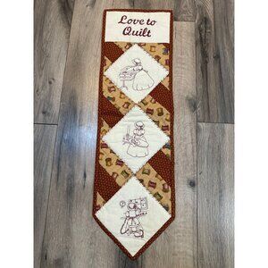 Handcrafted Quilted Wall Hanging With Embroidered Sewing Scenes & "Love To Quilt